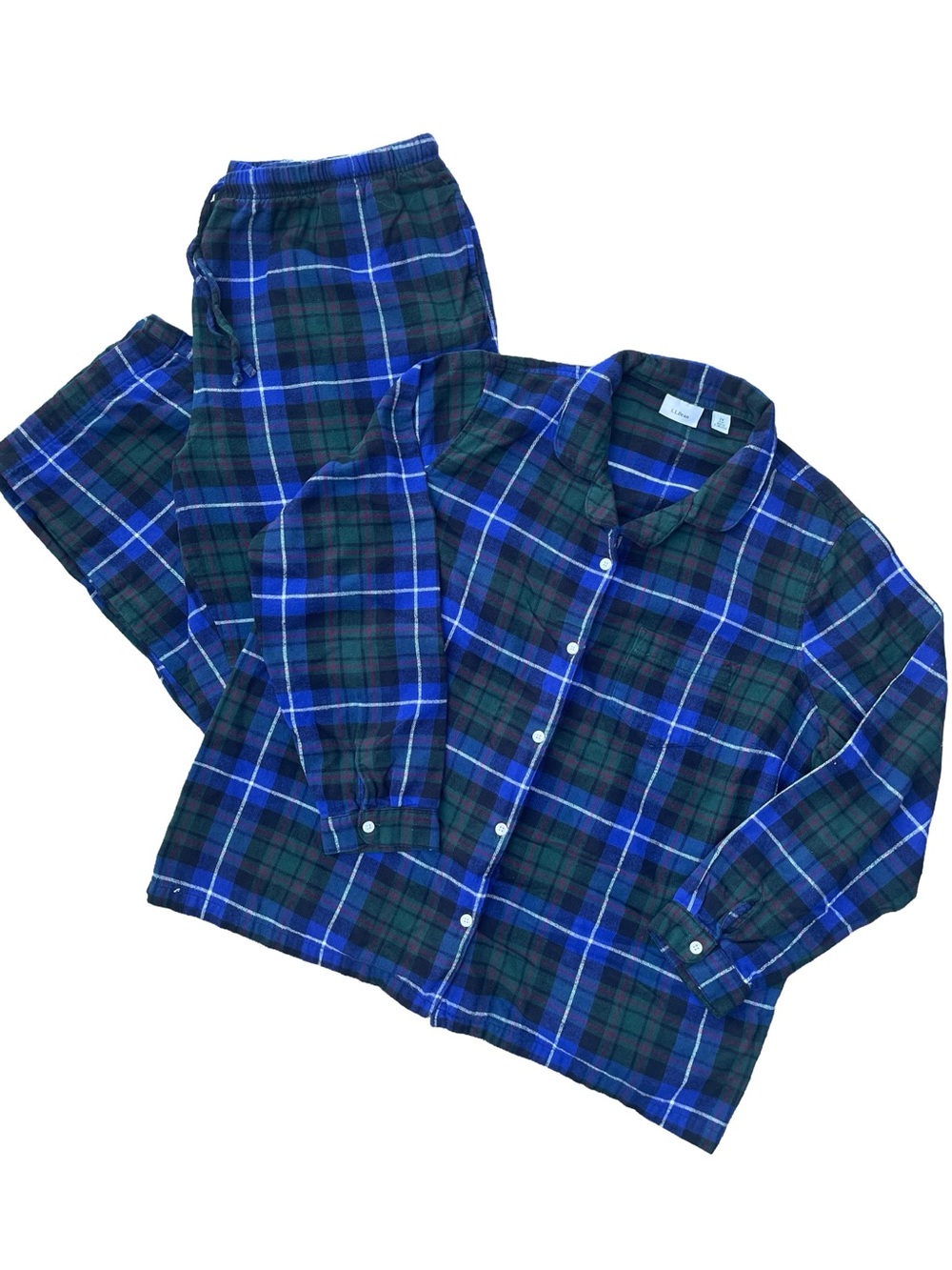 L.L. Bean Blue and Green Scotch Plaid Flannel Pajama Set, 2X